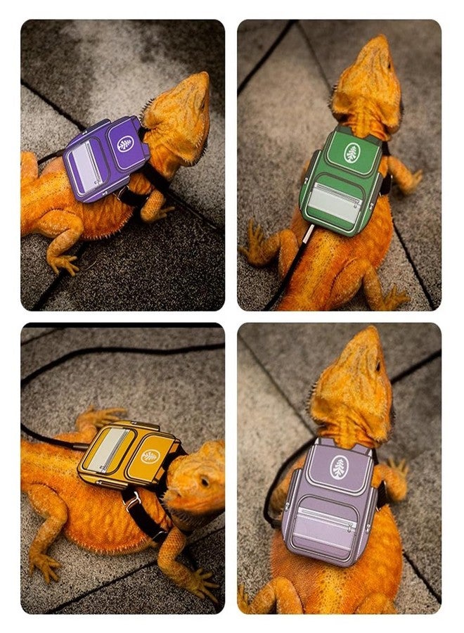 FORZENA Bearded Dragon Harness Leash Soft Leather Harness with Backpack Patch Adjustable Strap Outside Walk Training Leash for Reptile Lizard Amphibians (Grey) - Image 2